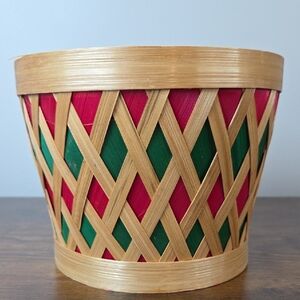 Festive Woven Basket with Red and Green Accents